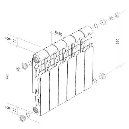 Радиатор алюминиевый Royal Thermo Revolution 350 - 4 секц.