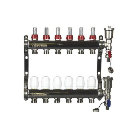 Группа коллект. ALTSTREAM с расходомерами, дренаж. краном и воздухоотвод., нерж. сталь 1"х 6х3/4"