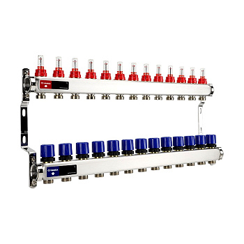 Группа коллекторная с расходомерами VARMEGA VM15113 ВР 1", на 13 контуров 3/4" EK, нерж. сталь