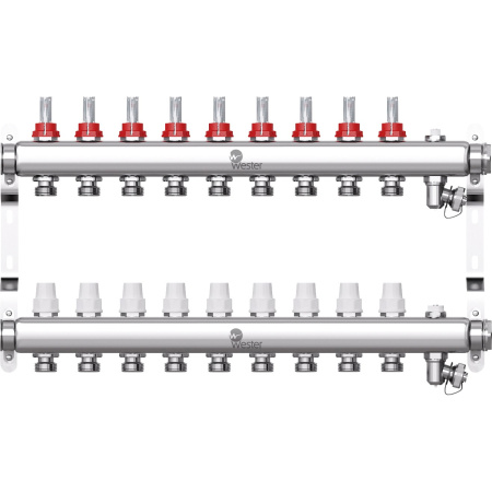 Коллектор Wester нерж. MUFS 1"-3/4 в сборе с расходомерами на 9 выходов