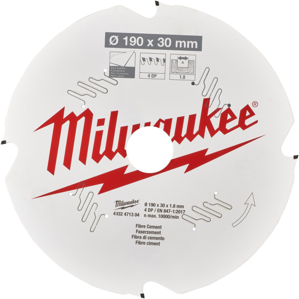 Диск пильный Milwaukee по фиброцементу для циркулярной пилы 190x30x1,8x4 10гр.