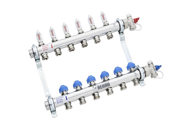 Коллектор распределительный REHAU HKV-D 1 х 3/4 ЕК 12 вых. нерж. сталь с расходомерами